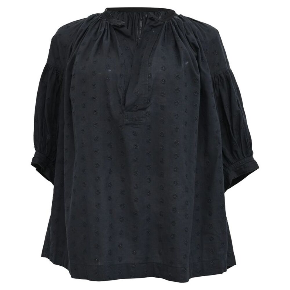 Tricot Comme Des Garçons Eyelet Blouse in Black Cotton